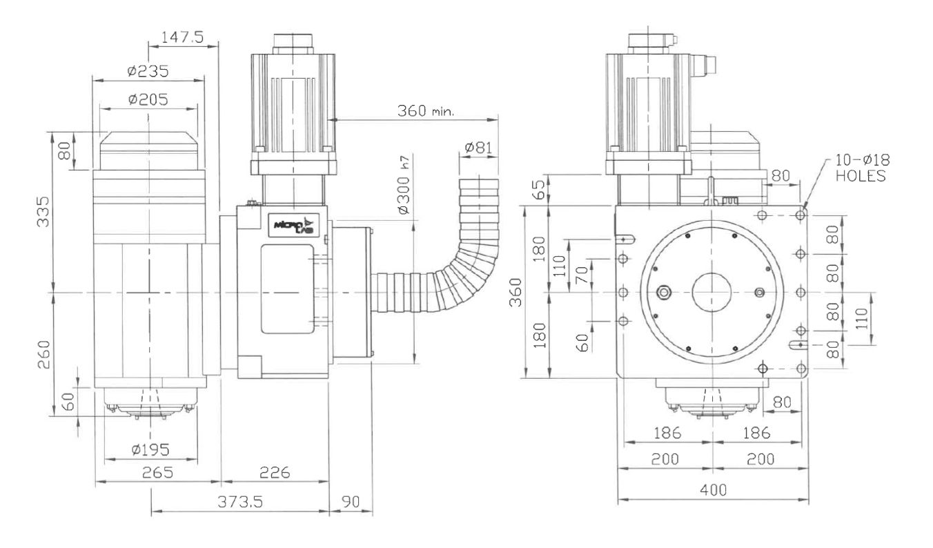 /#A/C 單臂二軸頭外觀尺寸圖